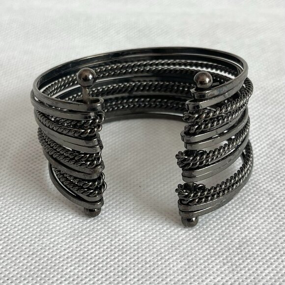 One Size Multi-Layer Wired Dark Metal Cuff Bracelet Very Good Condition - Picture 3 of 5